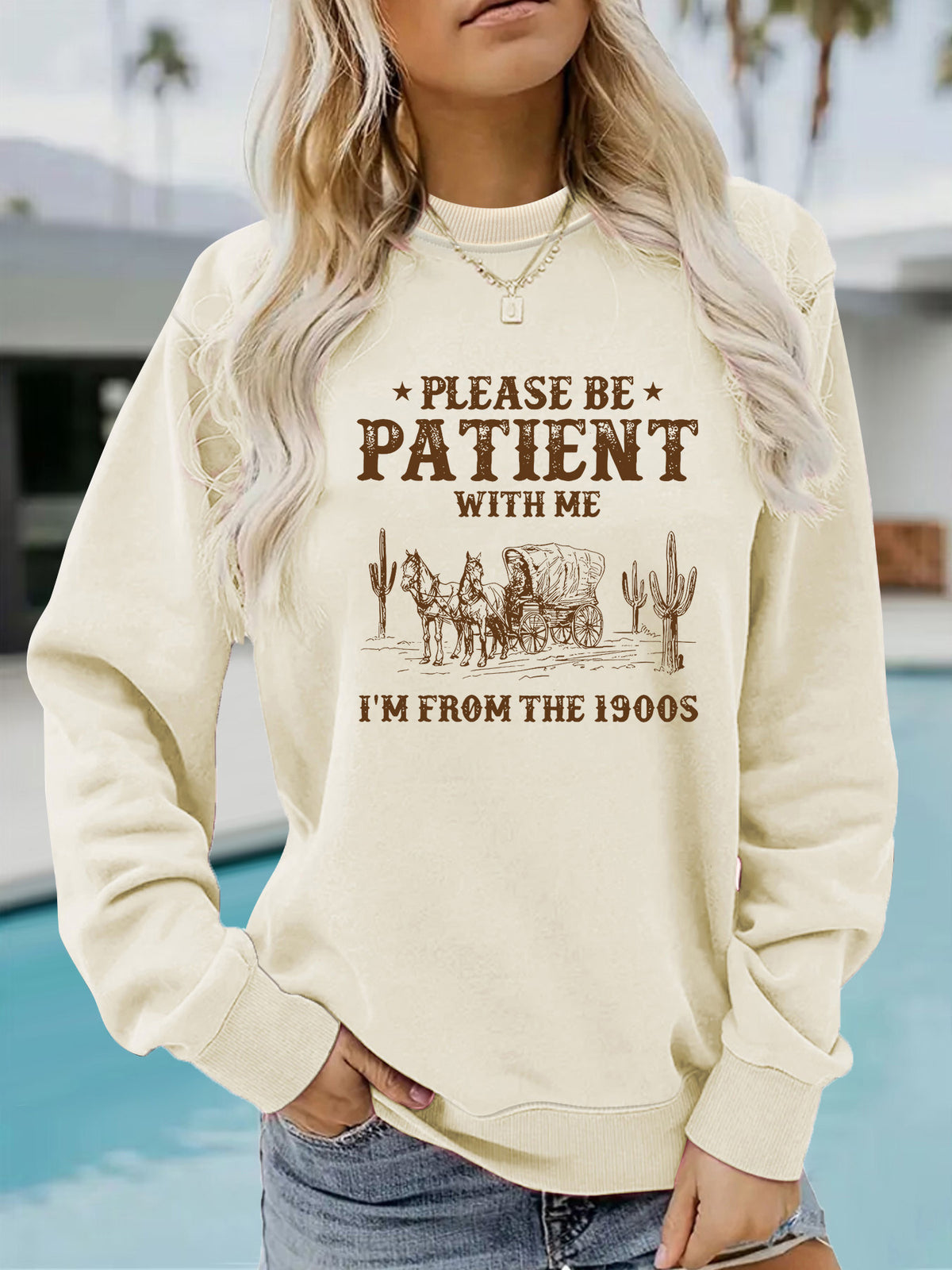 Round neck Western landscape retro pullover sweatshirt sweatshirt