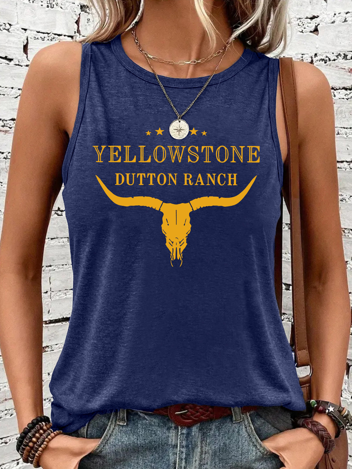 Western denim printed vest