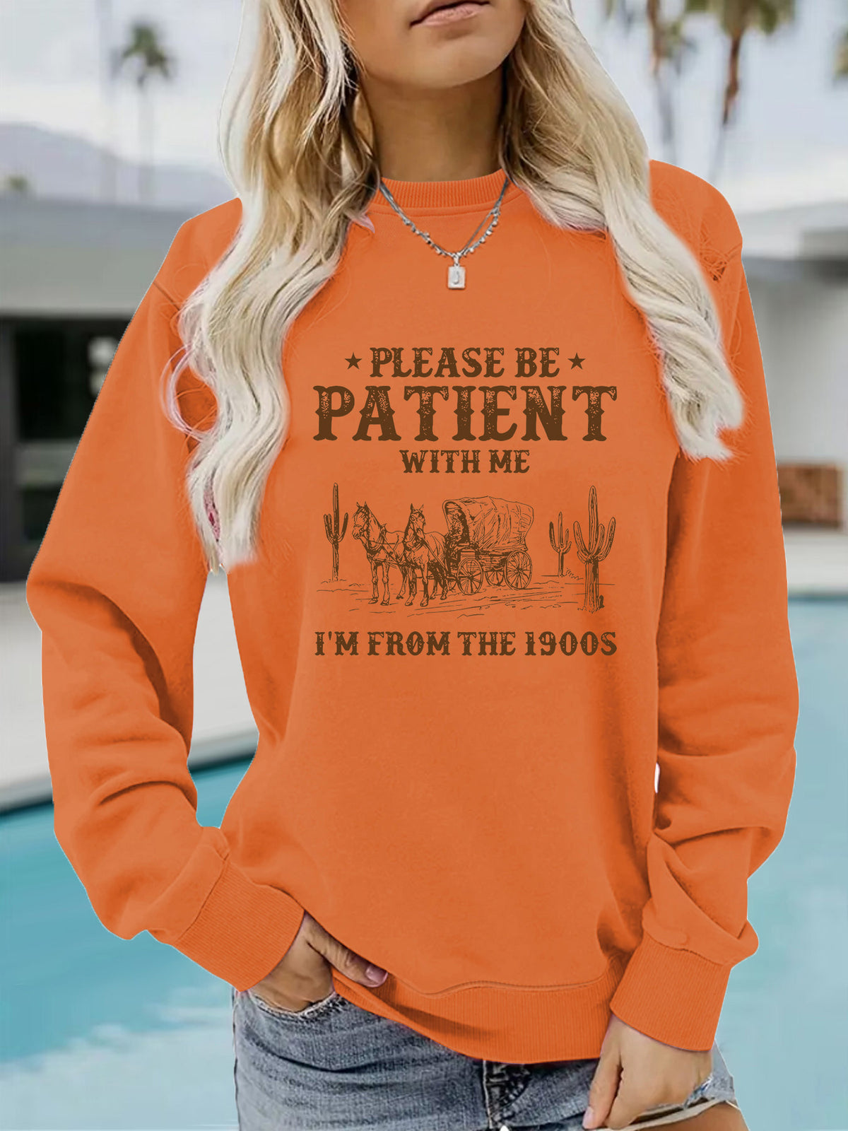 Round neck Western landscape retro pullover sweatshirt sweatshirt