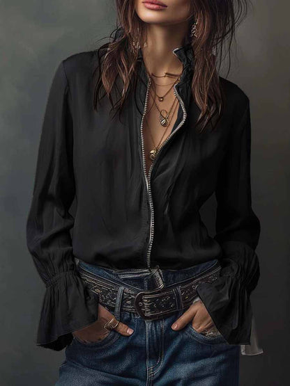 Western Bohemian Ruffle Sleeve Shirt for Women Casual Vacation Style