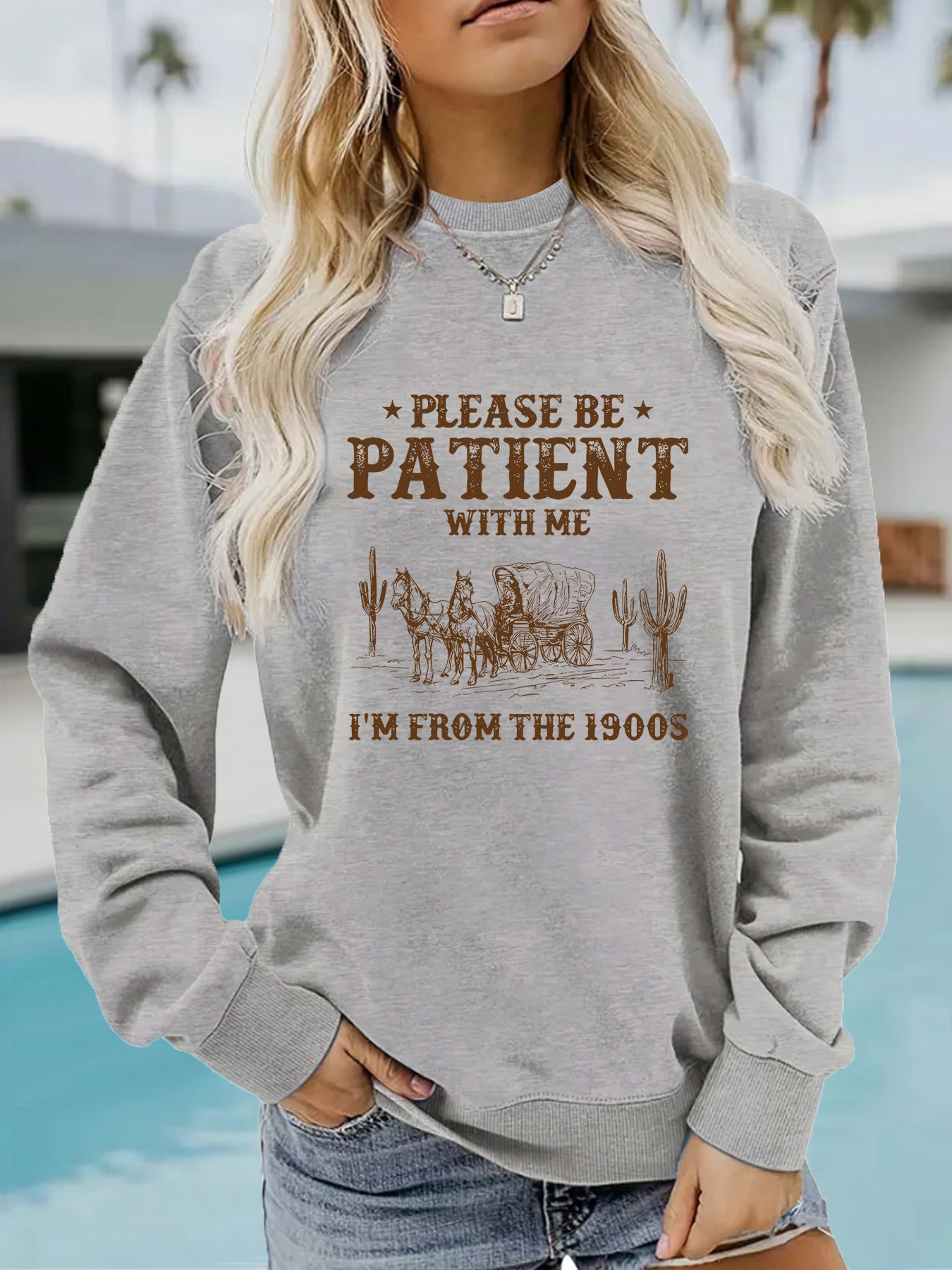 Round neck Western landscape retro pullover sweatshirt sweatshirt
