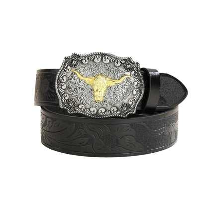 Western Cowboy Belt with Bull Head Buckle