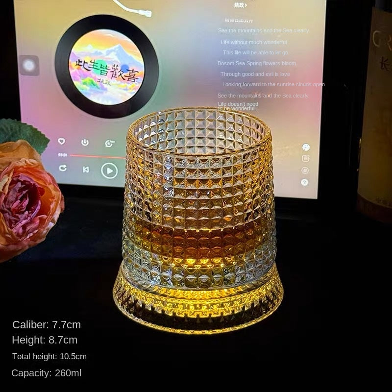 【 Send Luminous Cup Mat 】 Luminous Rotating Whiskey Glass Rotation Decompression Western Wine Glass Tumbler