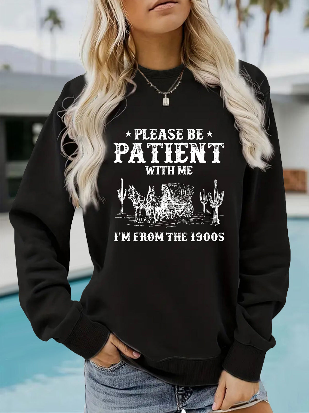 Round neck Western landscape retro pullover sweatshirt sweatshirt