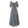 New Women's Fashionable Countryside Grid French Bubble Sleeve Dress with Western Style