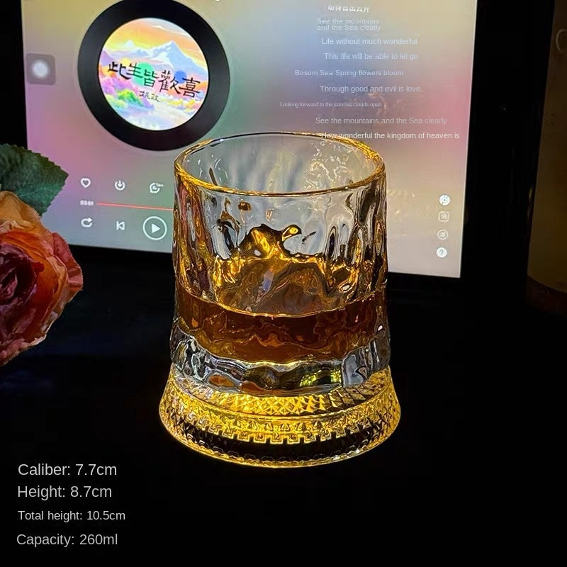 【 Send Luminous Cup Mat 】 Luminous Rotating Whiskey Glass Rotation Decompression Western Wine Glass Tumbler
