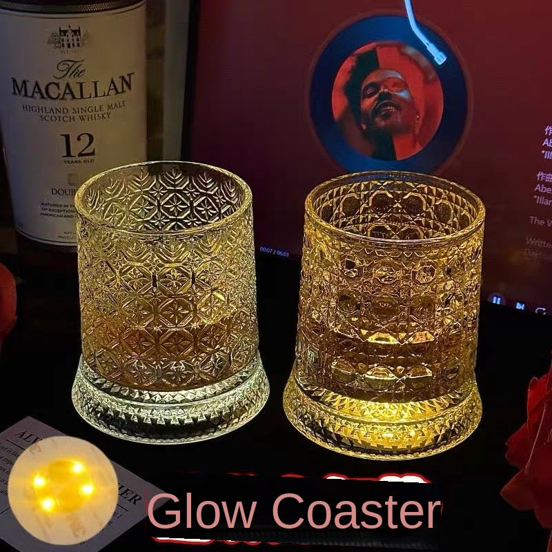 【 Send Luminous Cup Mat 】 Luminous Rotating Whiskey Glass Rotation Decompression Western Wine Glass Tumbler
