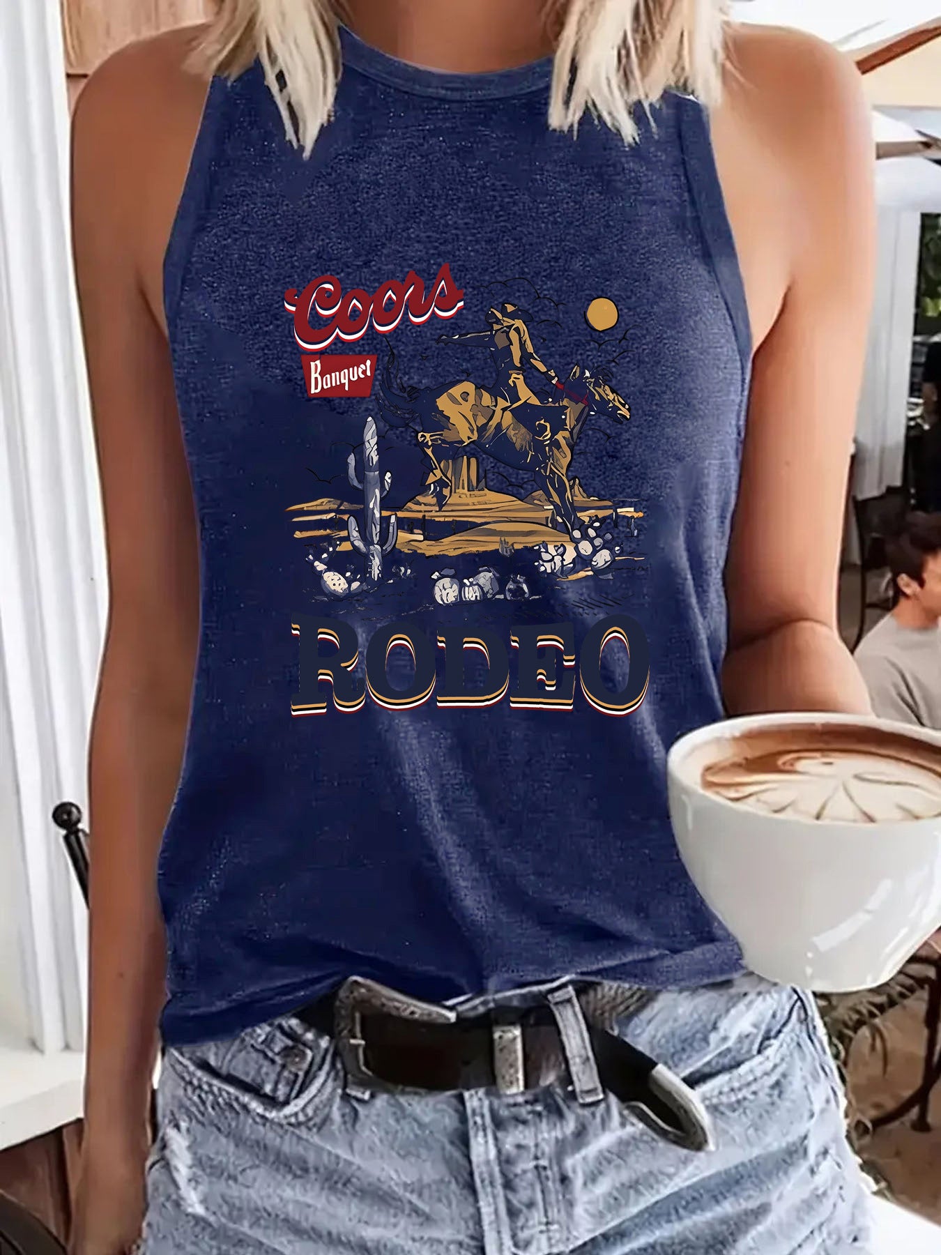 Western denim sleeveless top