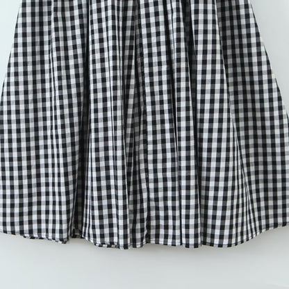 New Women's Fashionable Countryside Grid French Bubble Sleeve Dress with Western Style