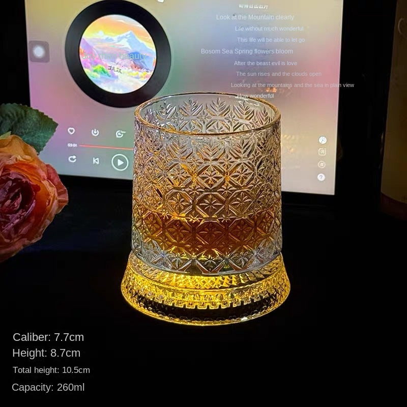 【 Send Luminous Cup Mat 】 Luminous Rotating Whiskey Glass Rotation Decompression Western Wine Glass Tumbler