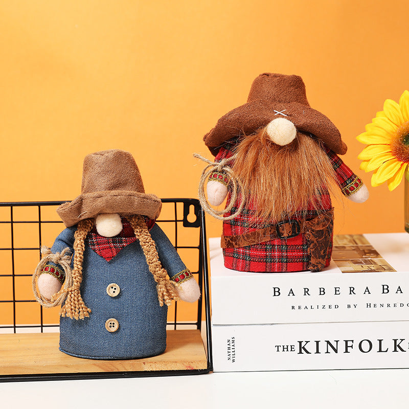 New North American western cowboy hat country style Rudolph doll hemp rope lasso faceless doll dwarf