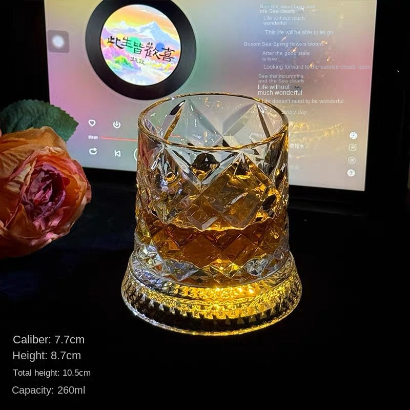 【 Send Luminous Cup Mat 】 Luminous Rotating Whiskey Glass Rotation Decompression Western Wine Glass Tumbler