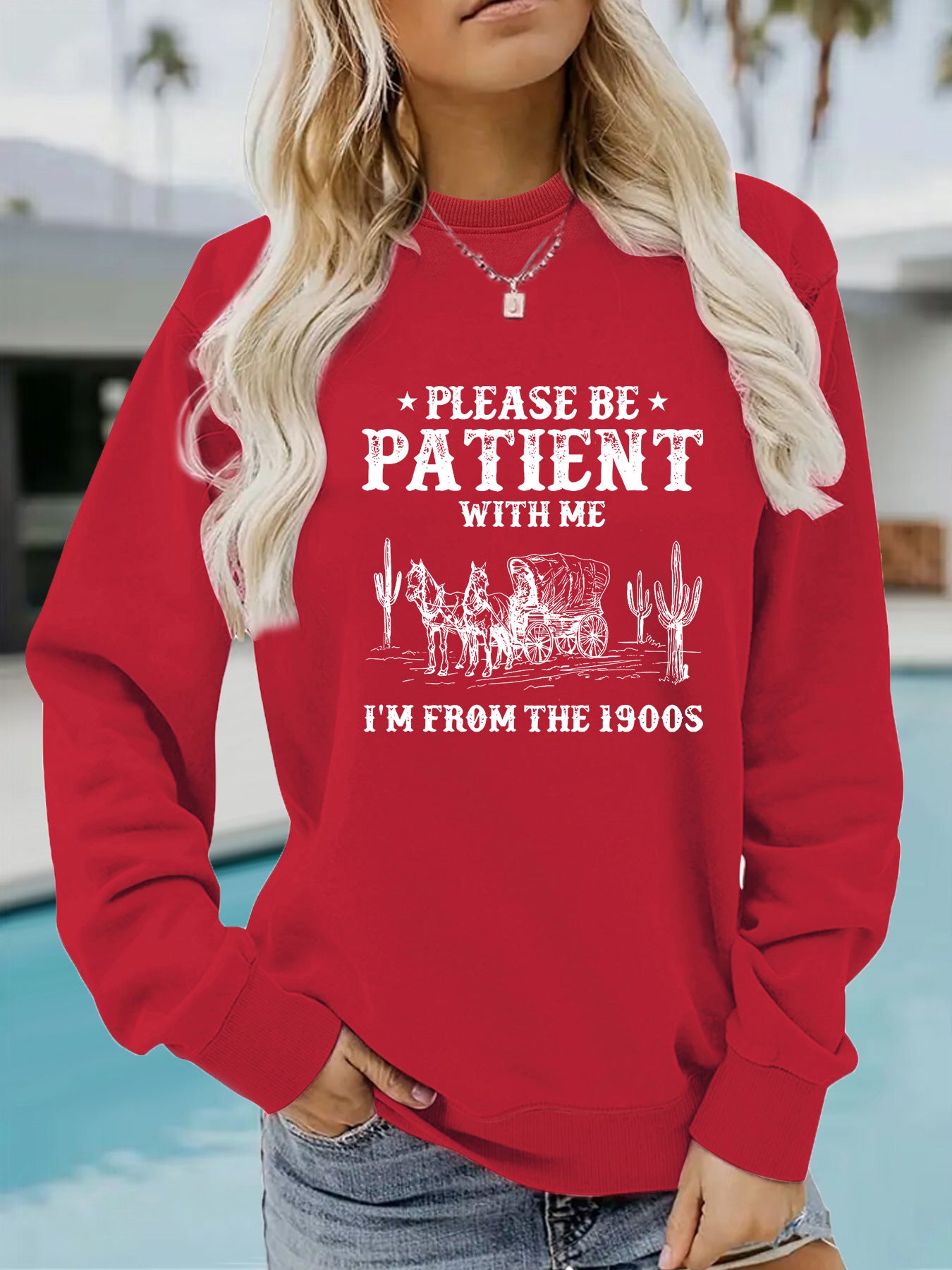 Round neck Western landscape retro pullover sweatshirt sweatshirt