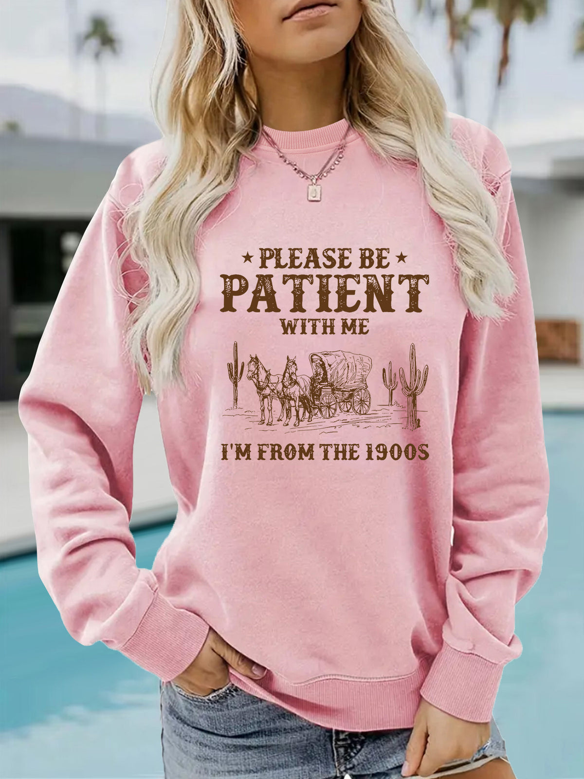 Round neck Western landscape retro pullover sweatshirt sweatshirt