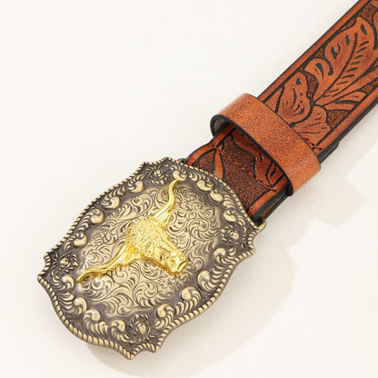 Western Cowboy Belt with Bull Head Buckle