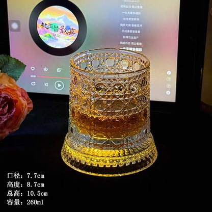 【 Send Luminous Cup Mat 】 Luminous Rotating Whiskey Glass Rotation Decompression Western Wine Glass Tumbler