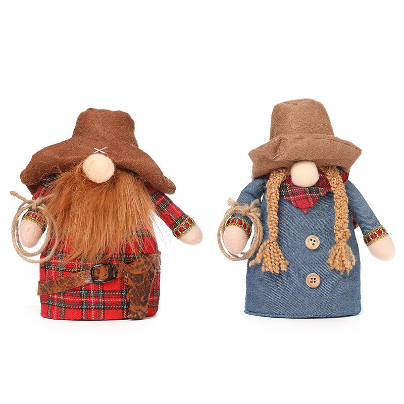 New North American western cowboy hat country style Rudolph doll hemp rope lasso faceless doll dwarf