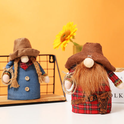 New North American western cowboy hat country style Rudolph doll hemp rope lasso faceless doll dwarf