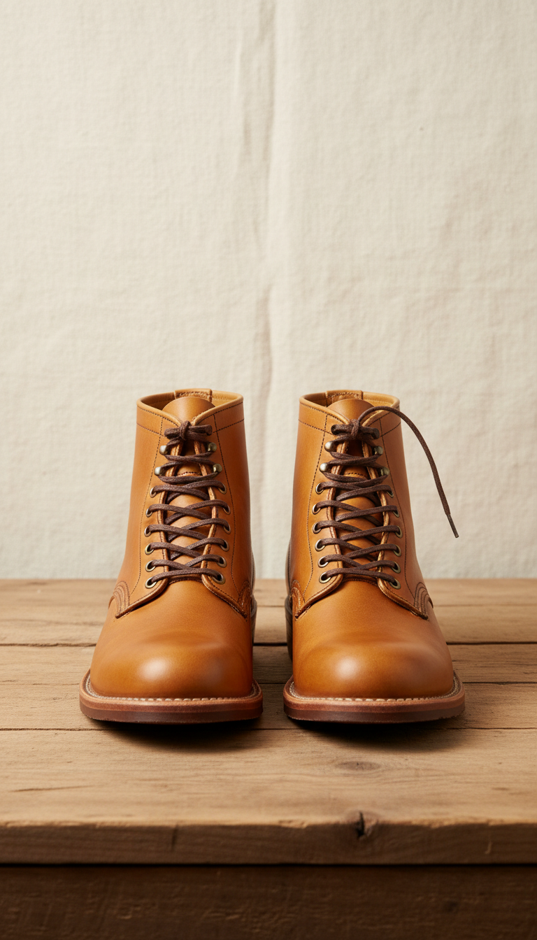 Full-Grain Leather Boots with Stacked Heel