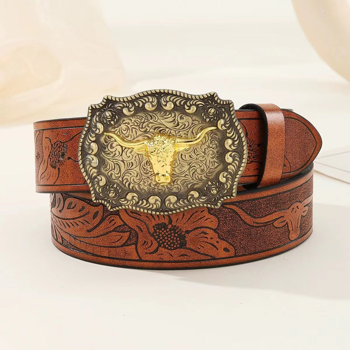 Western Cowboy Belt with Bull Head Buckle