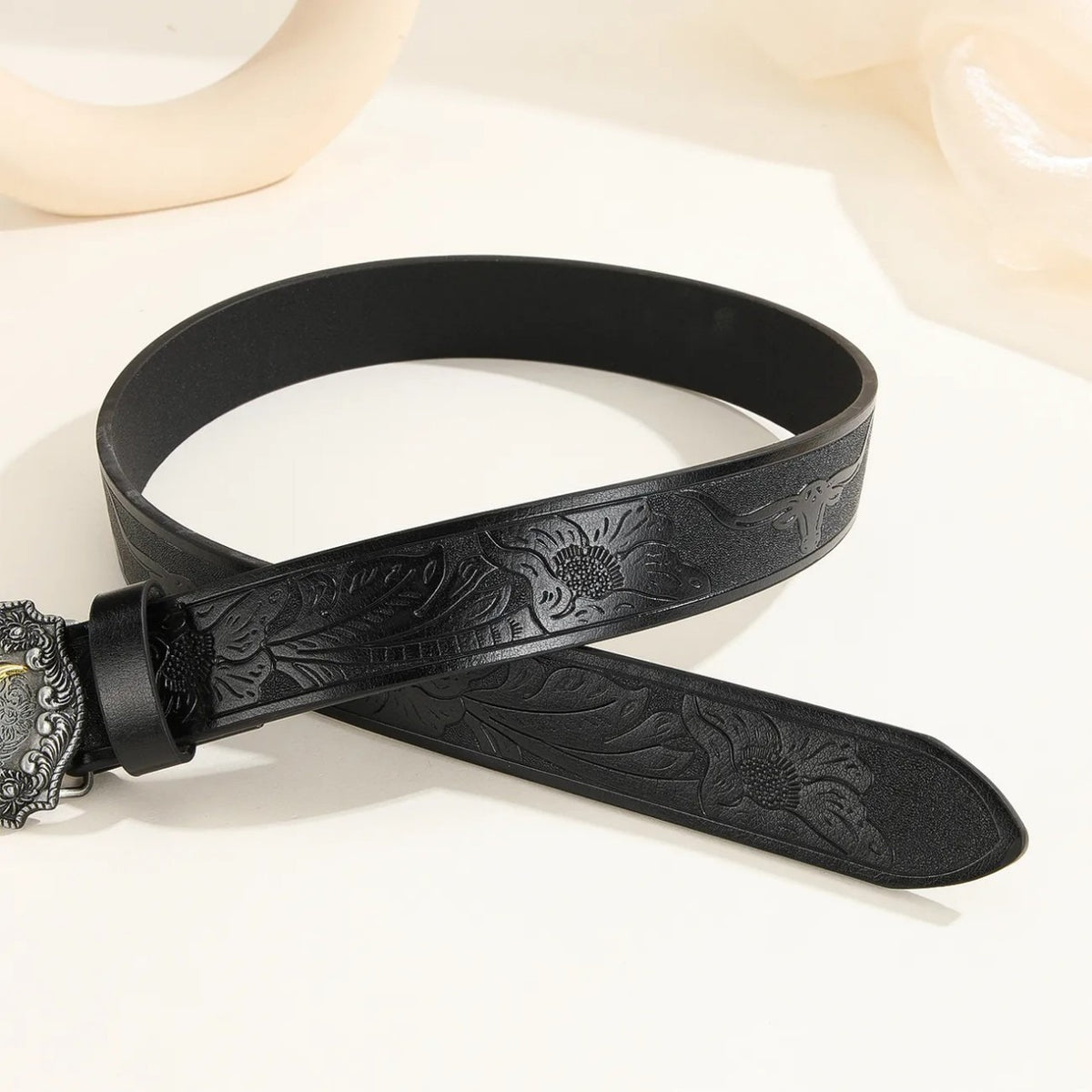 Western Cowboy Belt with Bull Head Buckle