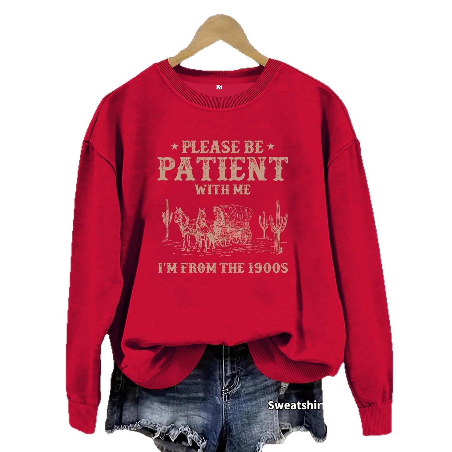 Round neck Western landscape printed pullover sweatshirt sweatshirt