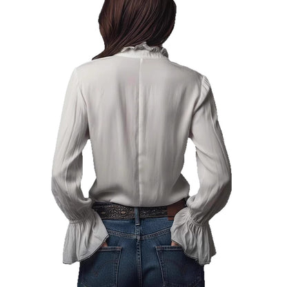Western Bohemian Ruffle Sleeve Shirt for Women Casual Vacation Style