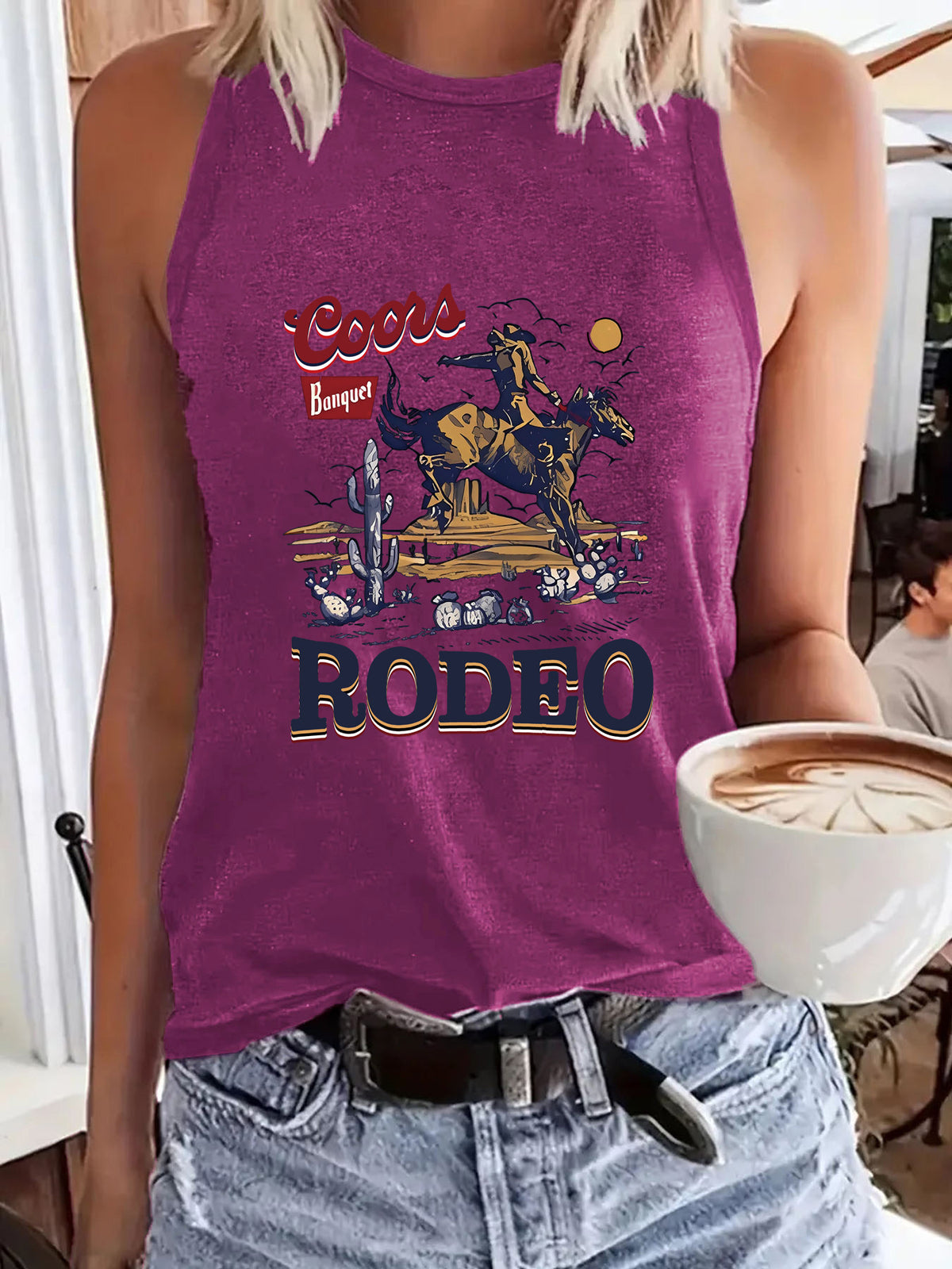 Western denim sleeveless top