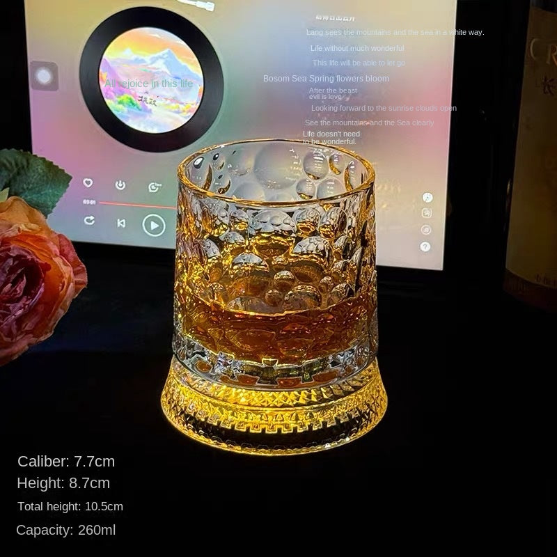 【 Send Luminous Cup Mat 】 Luminous Rotating Whiskey Glass Rotation Decompression Western Wine Glass Tumbler