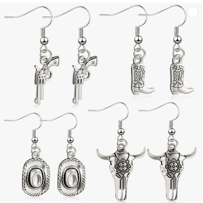 Western Cowboy Earrings, Cow Head Pistol Boots, Horse Hooves, Vintage Alloy Earrings, Ethnic Style