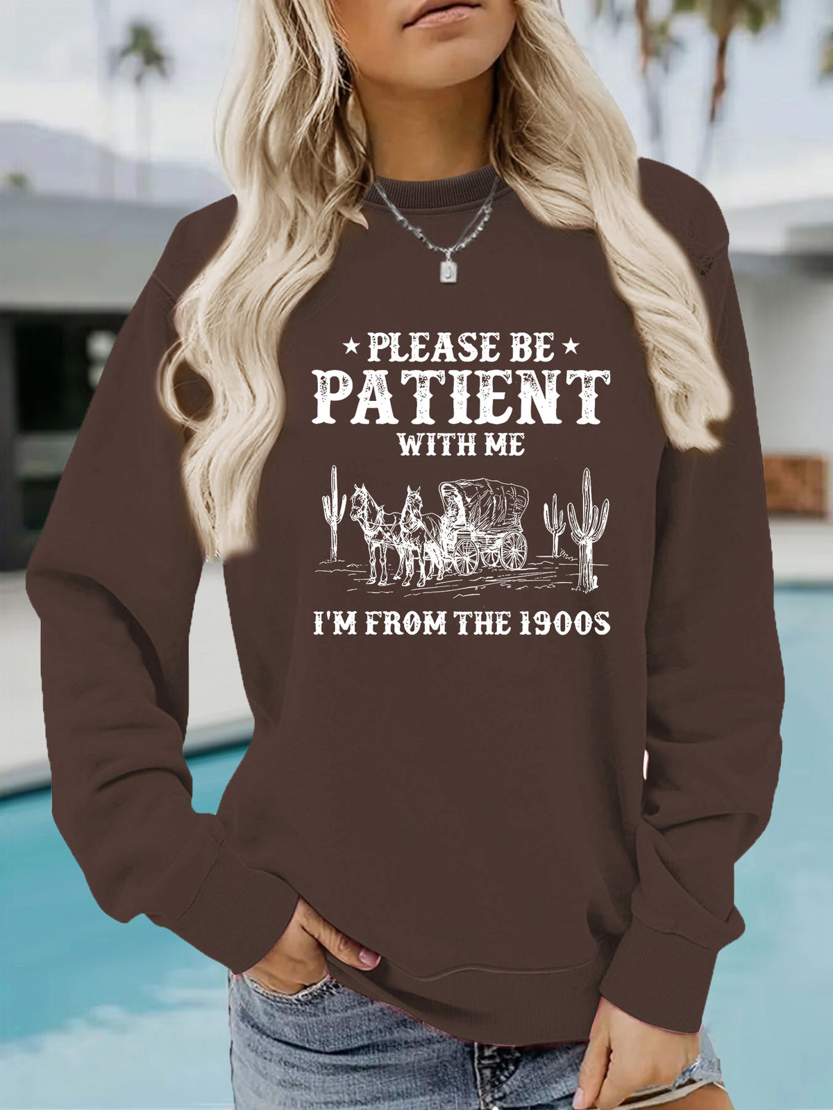 Round neck Western landscape retro pullover sweatshirt sweatshirt