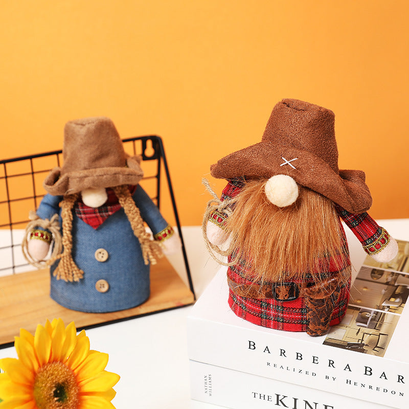 New North American western cowboy hat country style Rudolph doll hemp rope lasso faceless doll dwarf