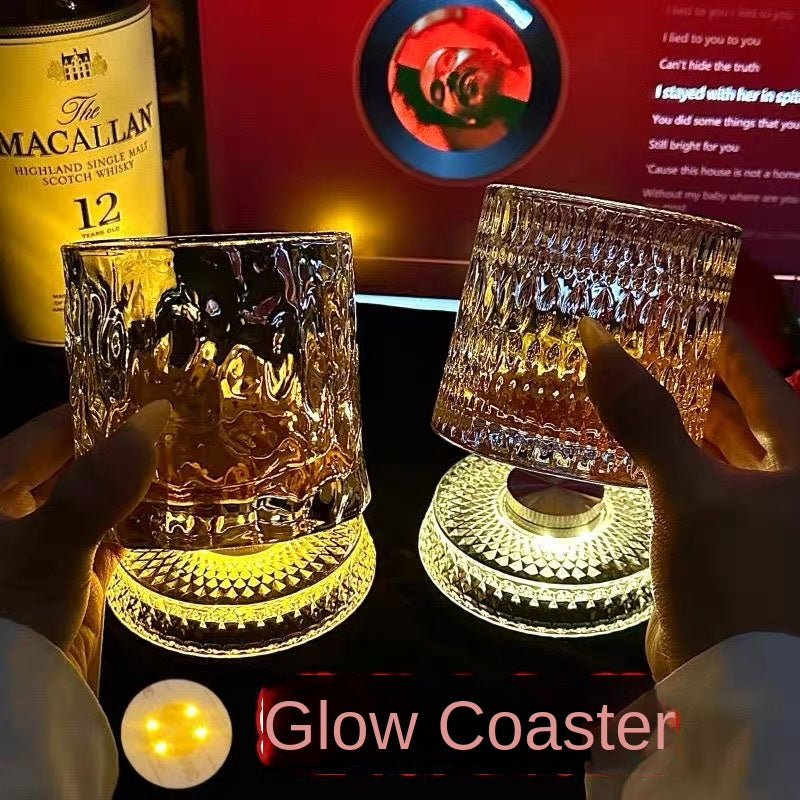 【 Send Luminous Cup Mat 】 Luminous Rotating Whiskey Glass Rotation Decompression Western Wine Glass Tumbler