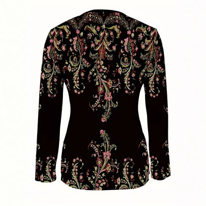 Western Women's Long Sleeve Floral Print Shirt, Half-Open Collar Casual Elegant Top