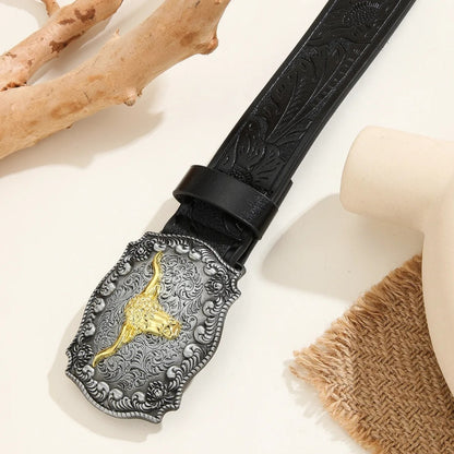 Western Cowboy Belt with Bull Head Buckle