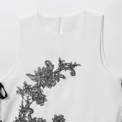 Western style flower embroidery bow decoration top