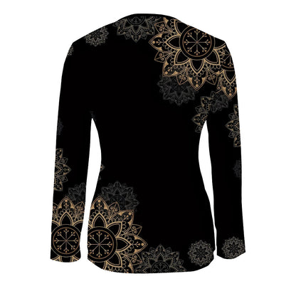 Western Women's Long Sleeve Floral Print Shirt, Half-Open Collar Casual Elegant Top