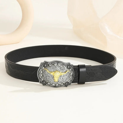 Western Cowboy Belt with Bull Head Buckle